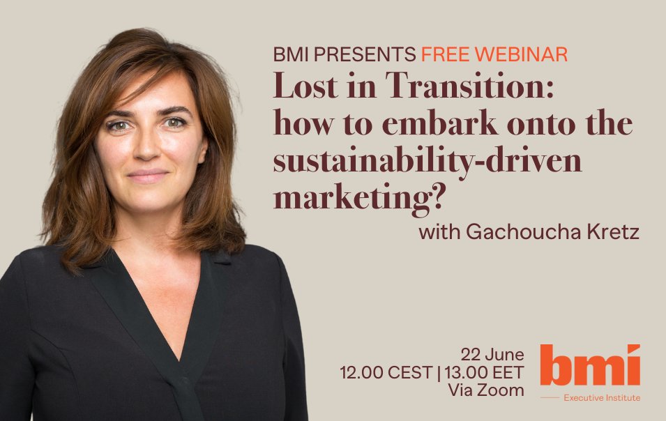 #Webinar alert!  "Lost in Transition: how to embark onto the sustainability-driven marketing?" is taking place next 22 June at 12.00 (CEST). 

Don't miss the valuable insights from expert <a href="/Gachoucha/">Gachoucha Kretz</a> 

Register here 👉forms.office.com/r/8ur9XZ8ee9
