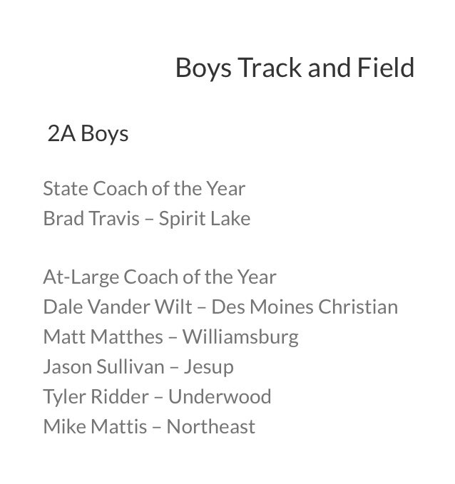 SpiritLakeTrack's tweet photo. Last year, he was 2A At-Large Coach of the Year. This year, our very own Coach Brad Travis was named 2022 2A Track Coach of the Year!
We thank you, we congratulate you &amp; we love you - The Boys &amp; parents.

(Sometimes we have to hijack Twitter to give well deserved recognition!) https://t.co/Sfk9275vz0