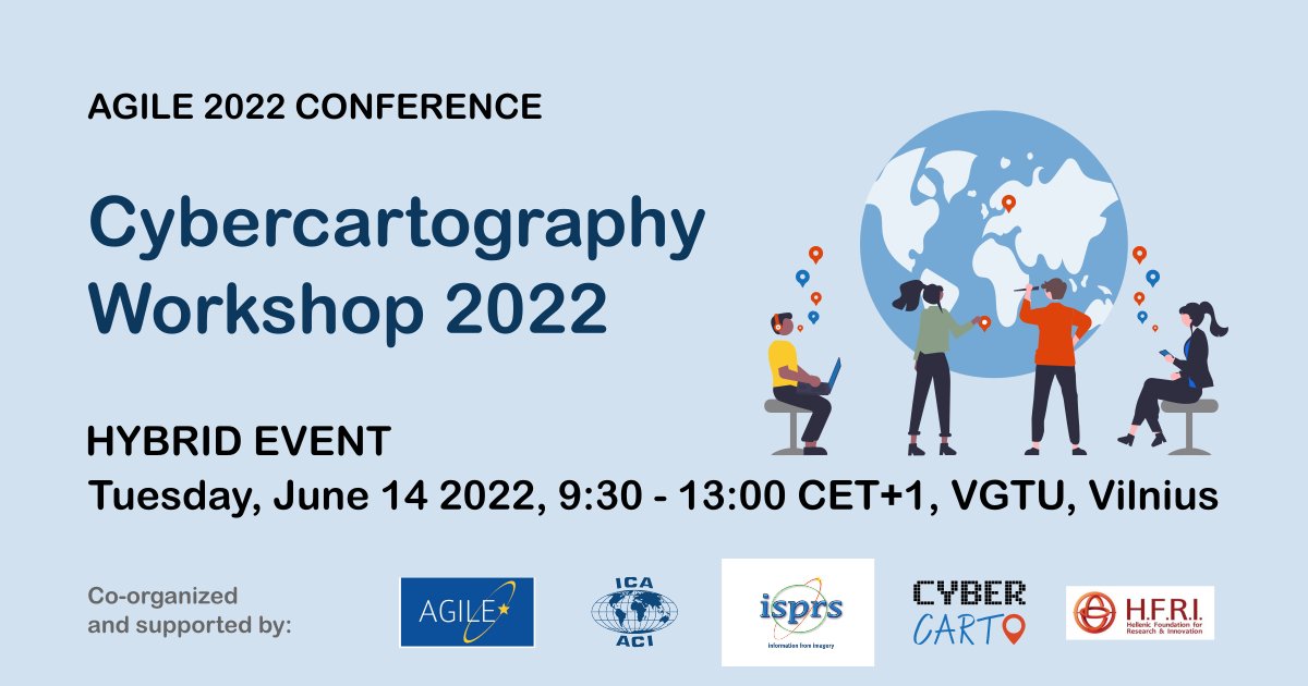 cybercarto's tweet photo. Join our #Cybercartography Hybrid Workshop at the #AGILE2022 Conference ➡️https://t.co/Xxfprd072H
Co-organized by: Association of Geographic Information Laboratories in Europe #AGILE, ICA #cogvis, @ICA_usability, @icaviz, ISPRS WG IV/2 #ontologies, ISPRS WG IV/9 @geovis_isprs https://t.co/ZQOWO8yfl8