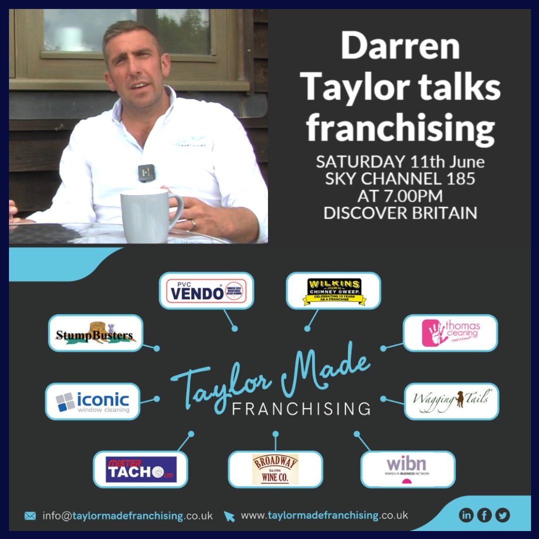 Tomorrow evening our CEO, Darren Taylor will be talking about franchising and what makes it so successful, on Sky TV Channel 185. Don't miss it! #franchising #Selfemployment #BeTheBoss