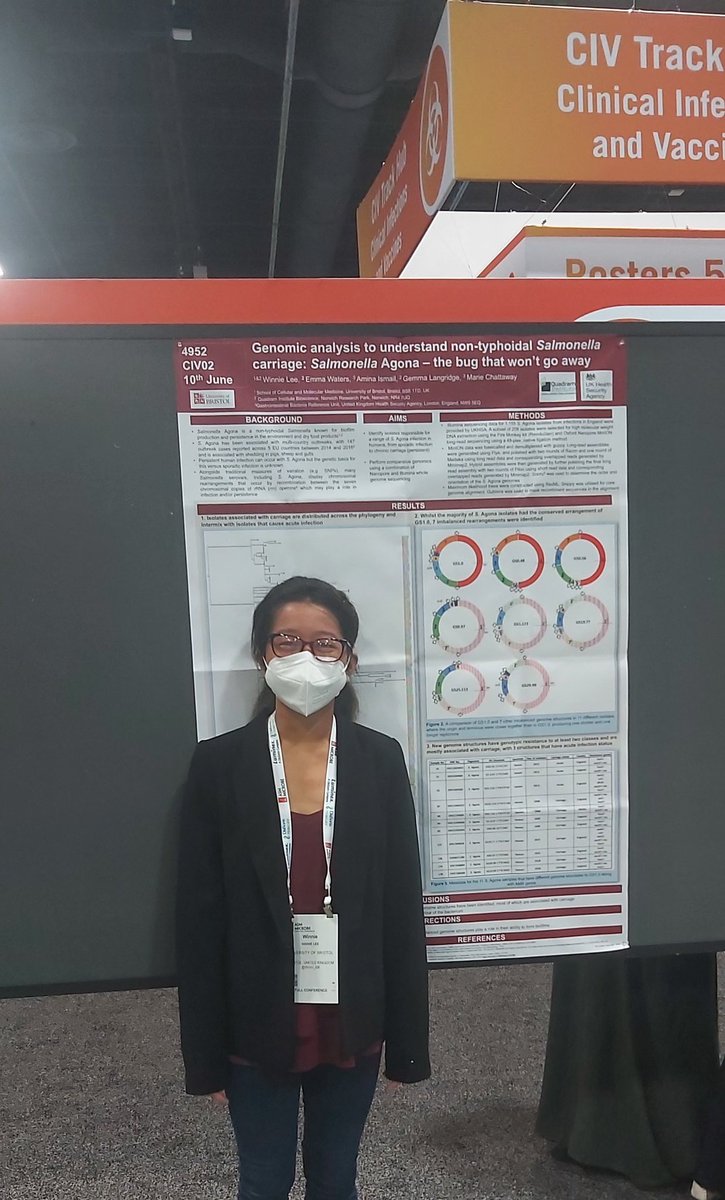 Winni_l08's tweet photo. Why Salmonella Agona? What are the new genome structures found? Why does this matter? Come by at 4pm for the next poster session to CIV02 to poster number 522 to find out more about my placement work with @LangridgeLab on this! 🦠 #ASMicrobe @ASMicrobiology https://t.co/DWqEIIOfIq
