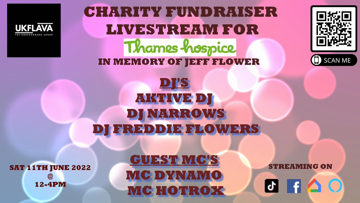 Saturday 11th June: @ukflavaradio I play in memory of Jeff Flower.
<a href="/thameshospice/">Thames Hospice</a> gave their help and support and we are grateful. 

Showtime 🕛-🕓
My set: 🕑-🕒 

#Dark4x4 #UKG #ukgarage #ukbassline #undergroundmusic #djnarrows