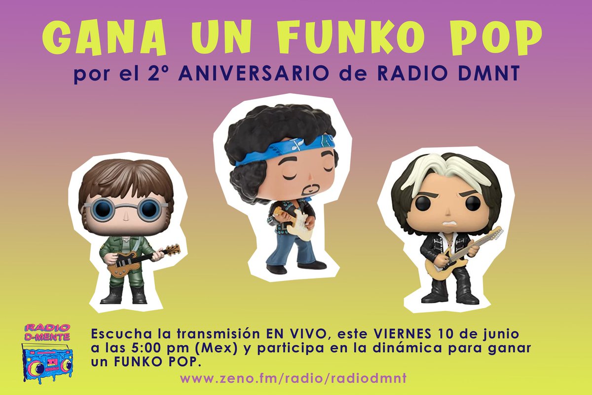 radio_mente's tweet photo. 📢 ATENCIÓN 📢

HOY 10 de junio a las 5:00 pm, tendremos transmisión EN VIVO por nuestro SEGUNDO Aniversario, con los locutores de Radio DMNT 😎🥳

Escúchanos a través de este link  https://t.co/3Dfz49eiaF para que estés al tanto de las dinámicas para ganar un FUNKO POP. https://t.co/d1pYkkelEm