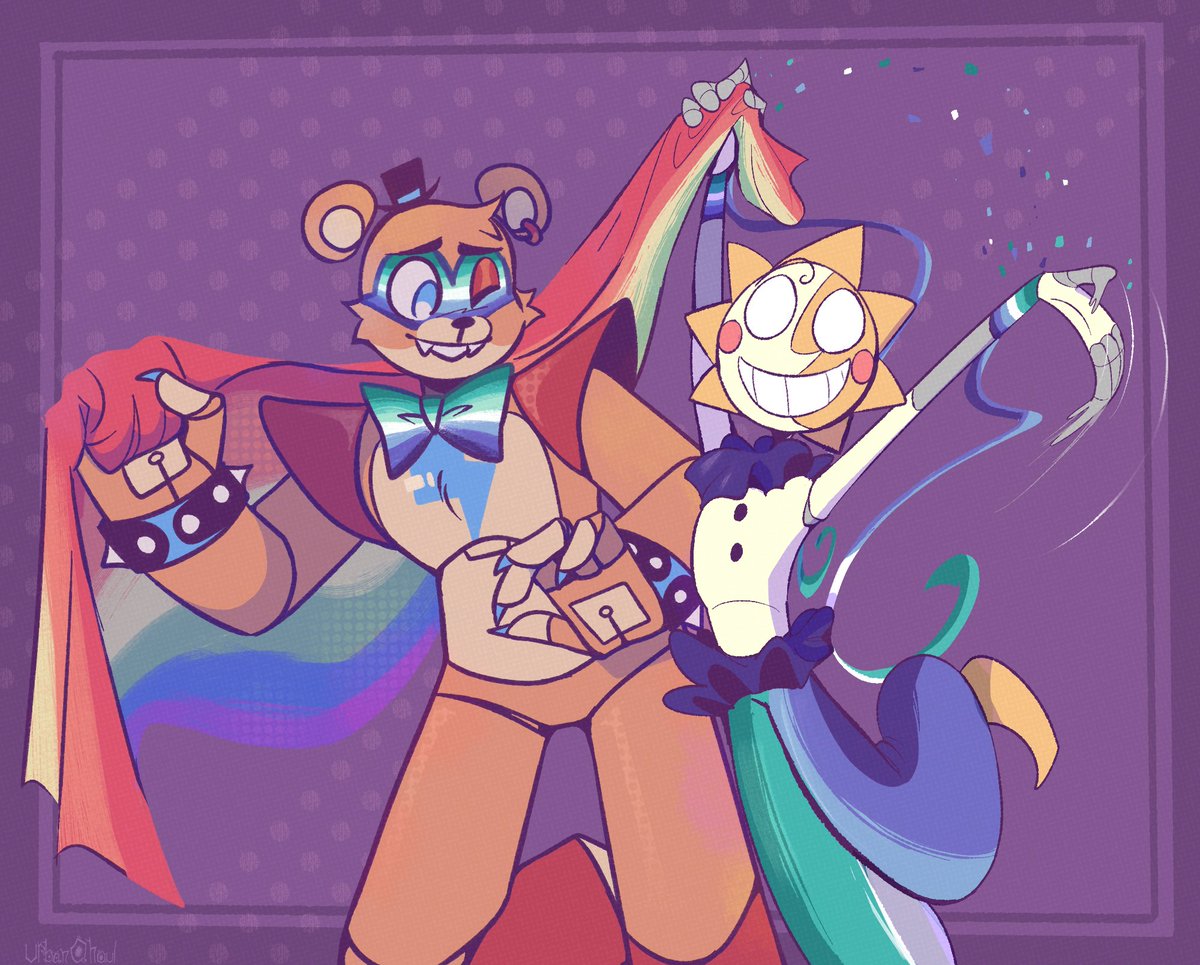PRIDE TIME WOOOOO
Collab with the bab <a href="/DrMedrick/">🍷 Medrick</a>  he drew Freddy I drew Sundrop~ 
#fnaf #sundrop #fnafsun #glamrockfreddy