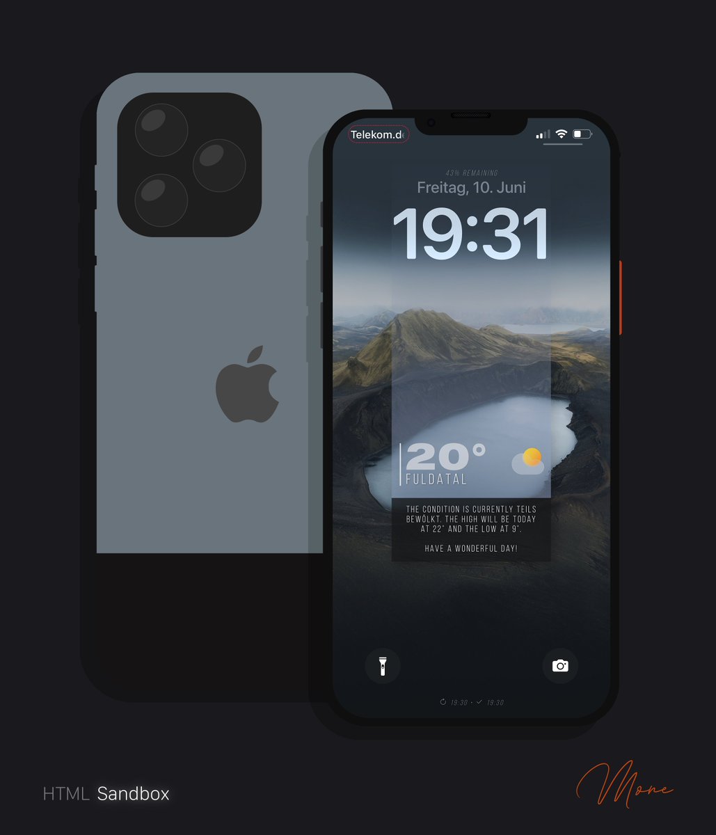 kleinmone's tweet image. Very simple today .. 

Credits to @joinolli for the wallpaper

#HTML_Sandbox #iOS16beta1 
@thewaytozion @Attairdu57slm 
#iNNOVATION