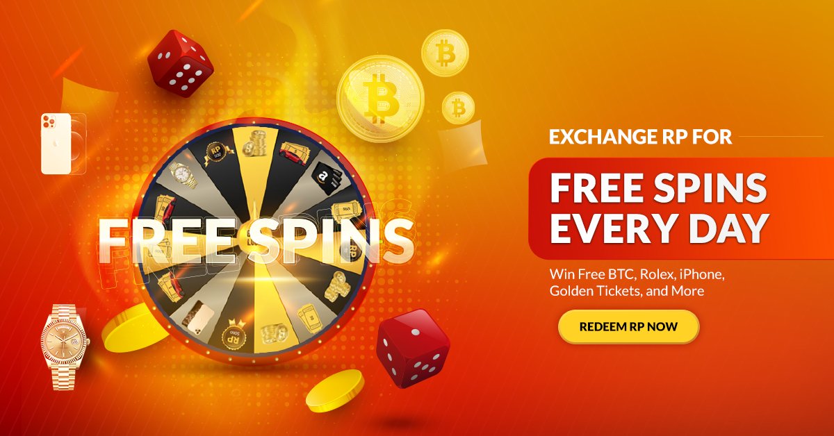 freebitco's tweet photo. Claim Up To 100 Wheel of Fortune Free Spins... Every Day!

Exchange #RewardPoints for WoF Free Spins at FreeBitcoin and win Free BTC, Golden Tickets, Rolexes, iPhones, and more... every 24 hours!

#FreeBitcoin #Bitcoin #BTC 
#WheelOfFortune #FreeSpins #GoldenTicket #Rolex #iPhone https://t.co/zI53PqPEuN
