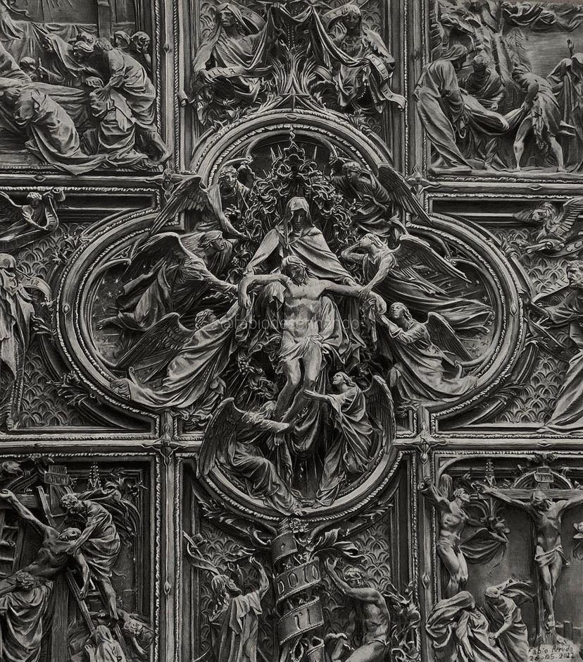 Assiko22's tweet image. J’insiste pour vous présenter ce chef d’œuvre et le talent inouï de ce dessinateur. ✏️ 

Il s’appelle Fabio Gonçalves et il maîtrise autant les portraits que les œuvres d’art. 

Ici, des détails de la cathédrale de Milan (Duomo di Milano) en noir et blanc.

IG : fabiodesenhando