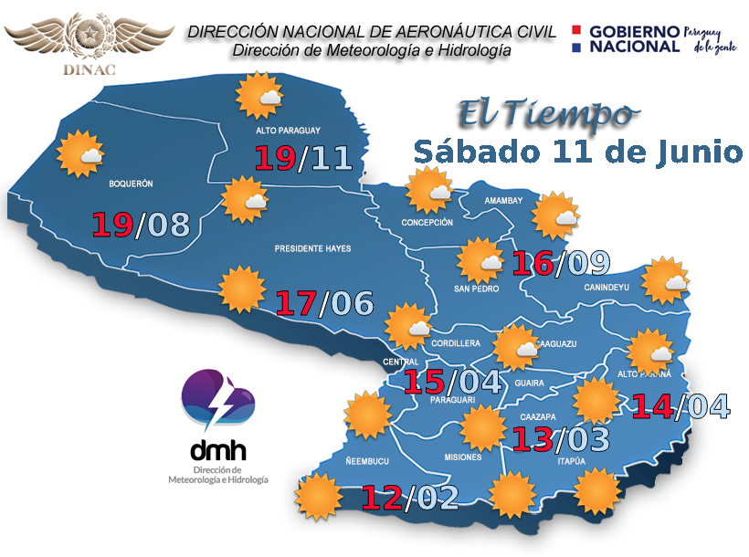 DMH_paraguay's tweet image. ⭕️Sábado 1⃣1⃣
 
🌡️📉Amanecer muy frío en todo el país, con las temperaturas mínimas mas bajas en el sur.

☀️🌤️ Escasa nubosidad en ambas regiones