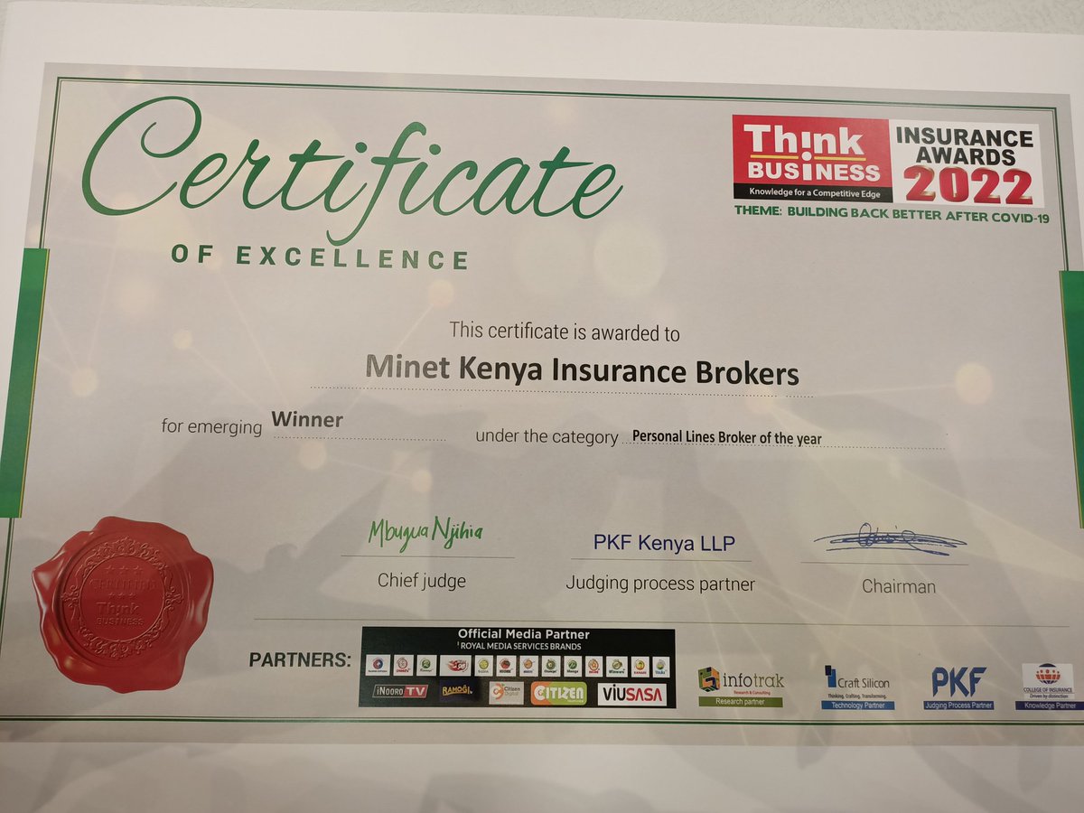 caroneksa's tweet photo. Your trusted Financial advisor @Minet_Kenya proves themselves! #insuranceawards2022 https://t.co/P94892dkWf