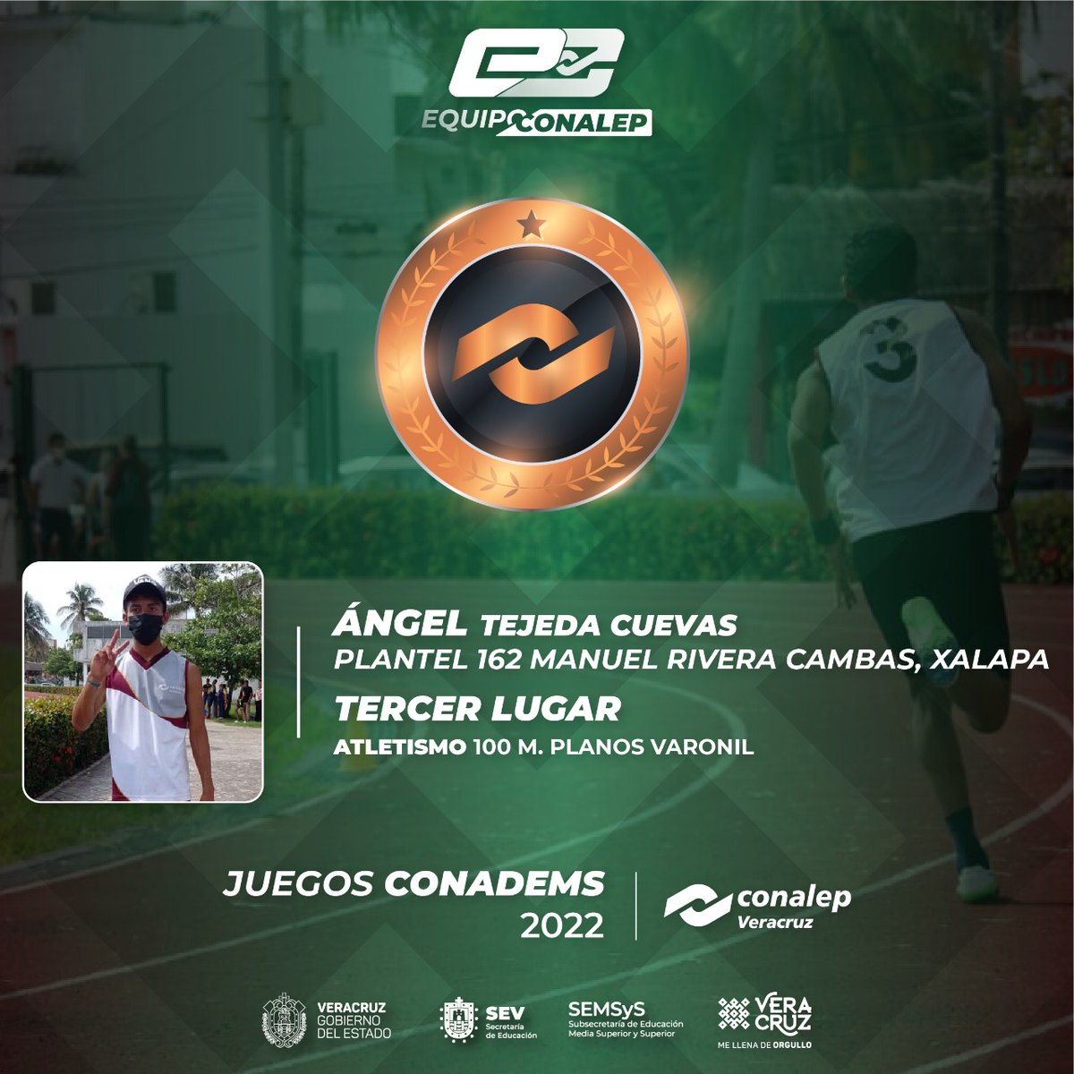 ConalepVeracruz's tweet photo. 🏆 Para #Conalep Veracruz es motivo de gran Orgullo compartir los triunfos de nuestros ganadores #CONADEMS.
Felicidades a los equipos que ganaron el tercer lugar 🥉 a nivel estatal en las disciplinas de ajedrez ♟, atletismo de 800 y 100 metros 🏃♂️ y voleibol de playa 🏐 https://t.co/nYNSpj7Wnw