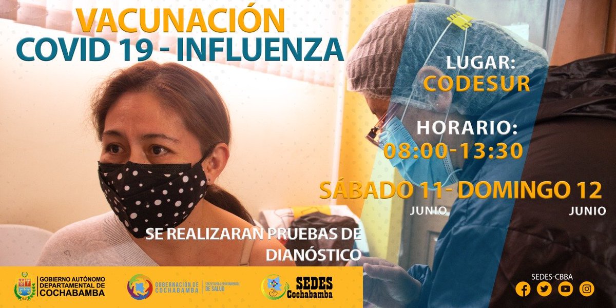 LosTiemposBol's tweet image. #LTahora #Cochabamba Conozca el punto de vacunación contra Covid-19 e influenza habilitado para el fin de semana.