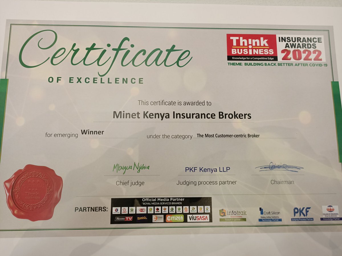 caroneksa's tweet photo. The most customer-centric Broker! @Minet_Kenya #insuranceawards2022 https://t.co/9UBM8Ub8Do