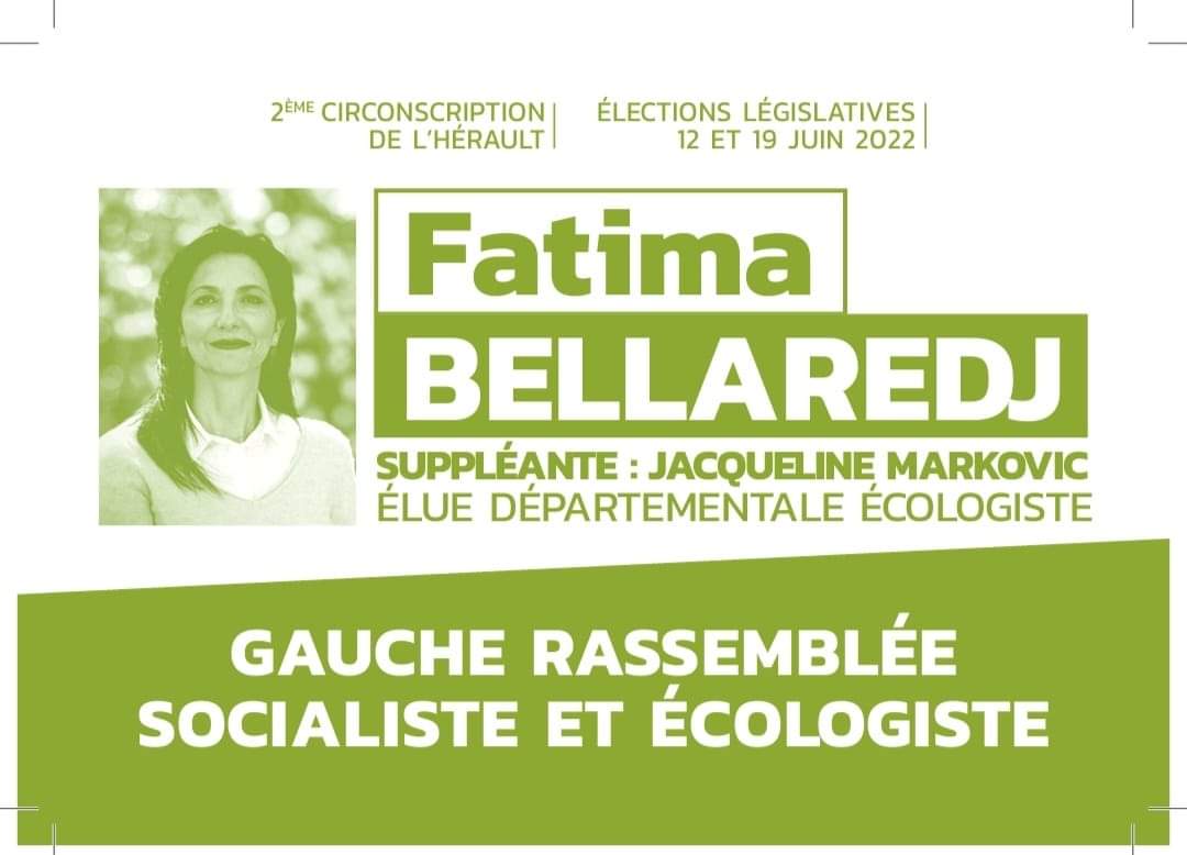 📅 Dimanche 12 juin : 🗳 Votez #FatimaBellaredj
Une députée qui portera avec conviction les nécessaires réformes pour la transition écologique et solidaire à l'Assemblée Nationale &amp; les projets de #montpellier 
Une députée qui rassemble la gauche pro-européenne et écologique