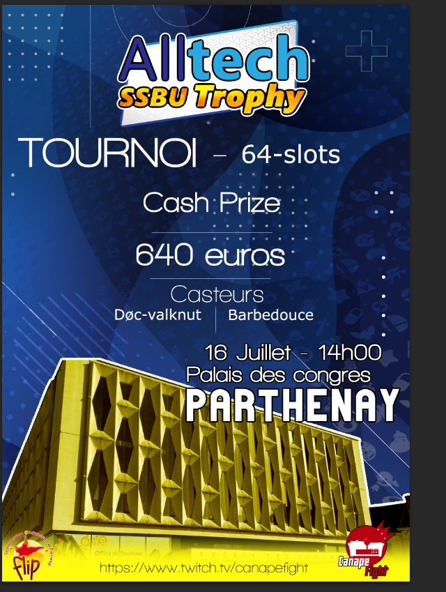 🎉On l'a fait ! Notre 1er tournoi à Cashprize Ouest France !🎉

📌Samedi 16 Juillet dès 14h avec la participation du <a href="/festivaldesjeux/">FLIP</a> et de <a href="/AlltechGroupe/">Alltech Consulting</a> 

🔥Tournoi de Super Smash Bros Ultimate 64 slots
640€ de CP

Inscription 5€ sur : start.gg/tournament/all…

#ATST #FLIP2022