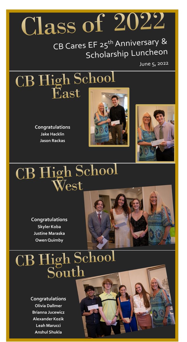Congratulations to ALL of our CB Cares EF Scholarship and Award recipients. Best wishes to each and every graduate in the CB Class of 2022 🎓🎓🎓#classof2022