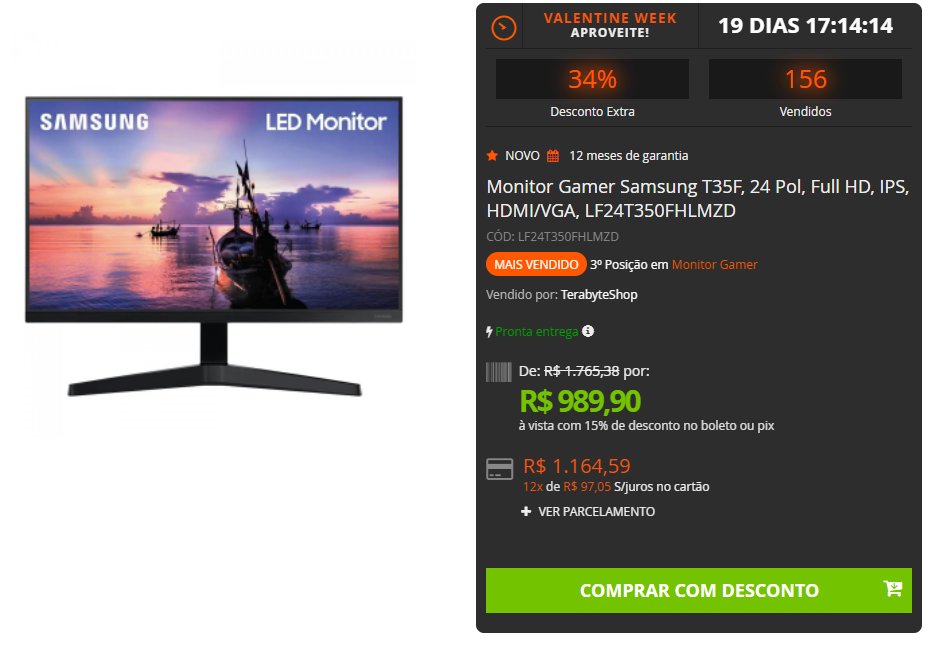 Terabyte on Twitter "Oferta! 🚨 Monitor Gamer Samsung T35F, 24 Pol