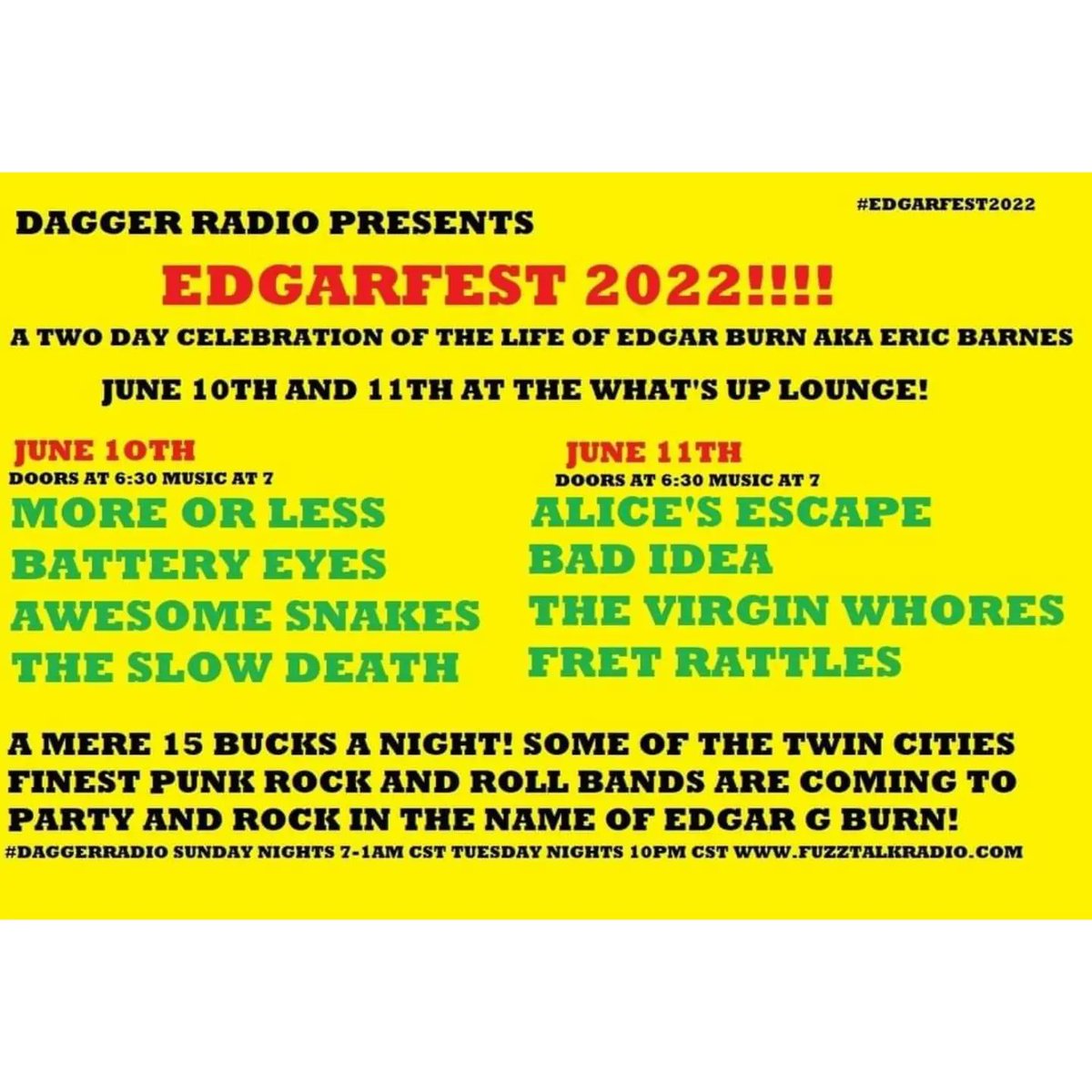 Tomorrow night at the What's Up Lounge in Mankato, w Alice's Escape, <a href="/VirginWhores/">Virgin Whores</a> and <a href="/FretRattles/">Fret Rattles</a>