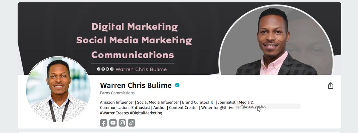 IamWarrenCB's tweet photo. I was granted the (𝗔𝗺𝗮𝘇𝗼𝗻 𝗜𝗻𝗳𝗹𝘂𝗲𝗻𝗰𝗲𝗿 𝘀𝘁𝗮𝘁𝘂𝘀.)
This is the verified page for my influencer status @amazon.The journey commences! #WarrenCreates https://t.co/QJfgQEAgWh