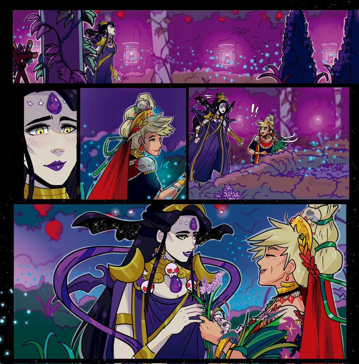 I can post now my Nyx and Persephone comic for the @hadeszine! 💜🌱
#HadesGame 