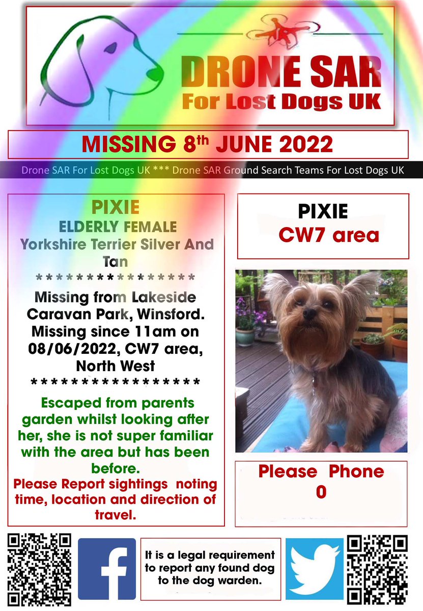 sar_dogs's tweet photo. #RIPPixie Sadly Pixie didn't make it back home, our hearts and thoughts go out to her family at this sad time 😢🌈 #RIP #RainbowBridge #DroneSAR https://t.co/wcSmt3yGhA