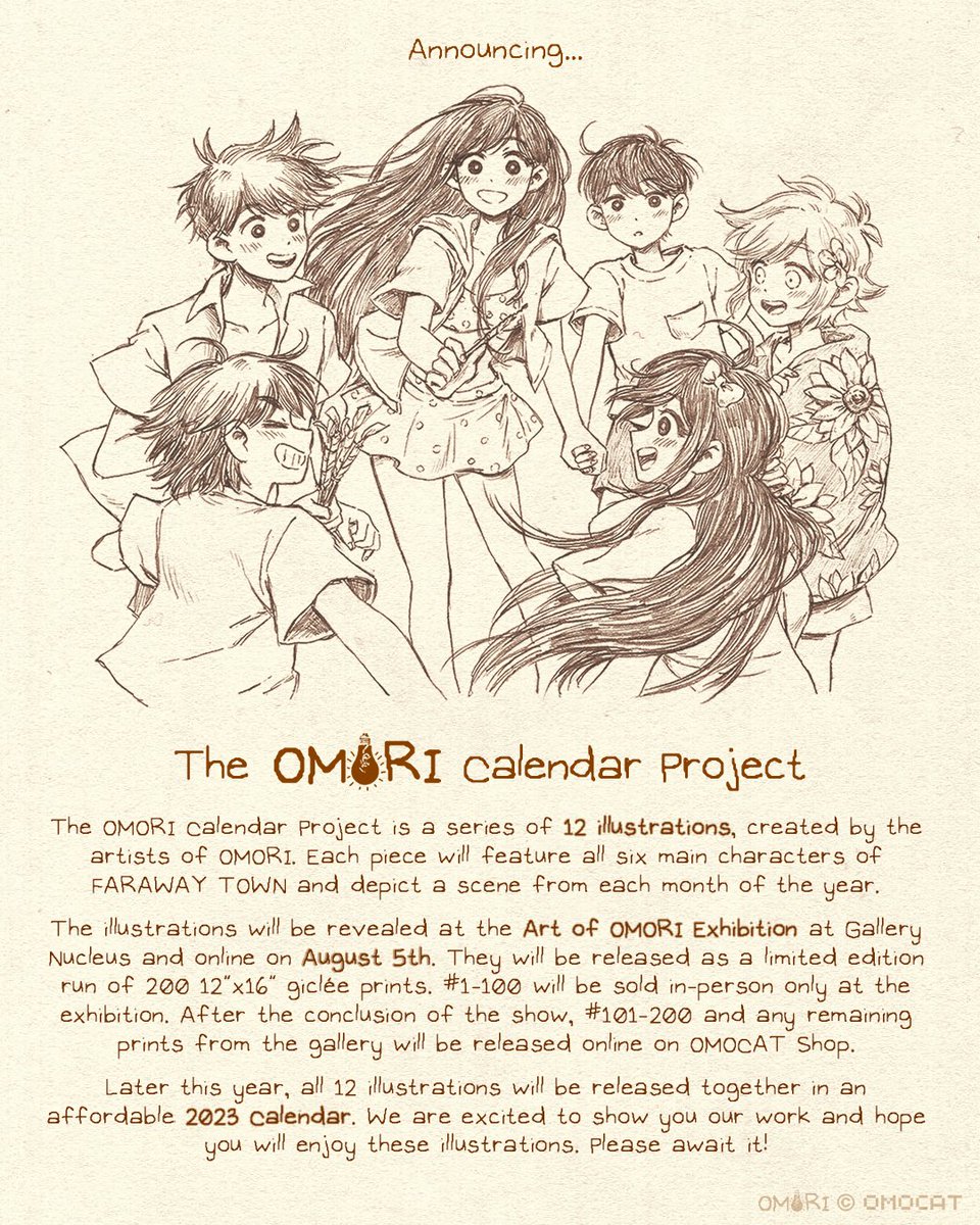 announcing the OMORI calendar project - illustrations to be revealed on august 5th! 
