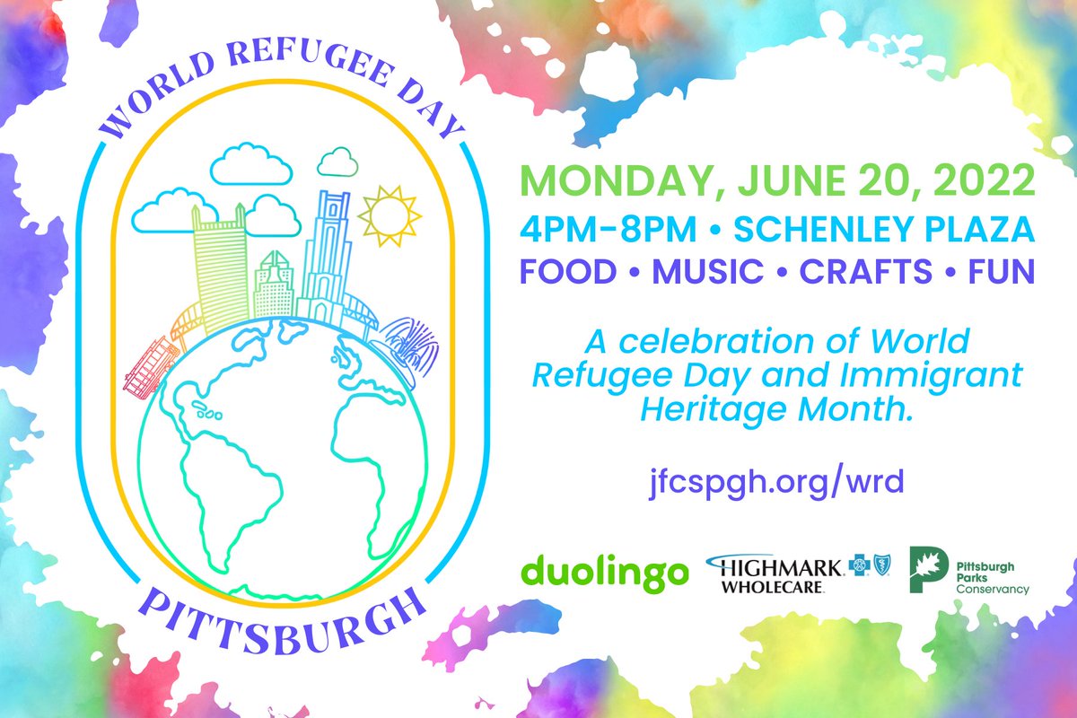 JanePitt's tweet photo. Make plans to attend the @JFCSPgh World Refugee Day and Immigrant Heritage Month celebration at Schenley Plaza. Here’s the link to the map of places you can try to support our immigrant- and refugee-owned businesses. Not an ad; just want to help. 

https://t.co/kqG6TN0NPa https://t.co/UwiUgWv3Bj