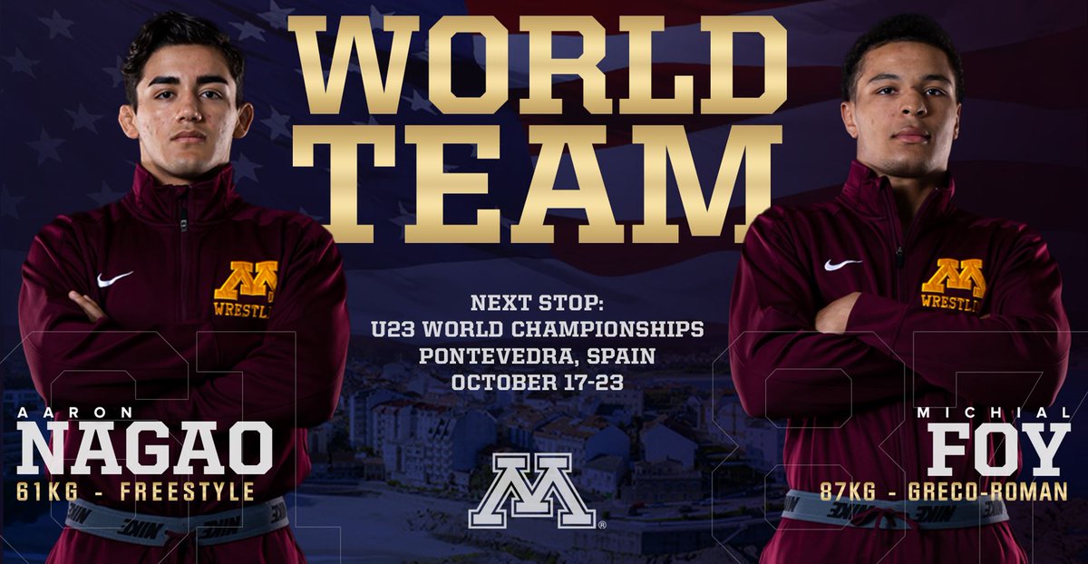 These #Gophers are ready to take on the world! 

Congratulations to <a href="/GopherWrestling/">Minnesota Wrestling</a>'s Michial Foy and Aaron Nagao for earning their bids to the U23 World Championships in October! 

📰: z.umn.edu/7t2c