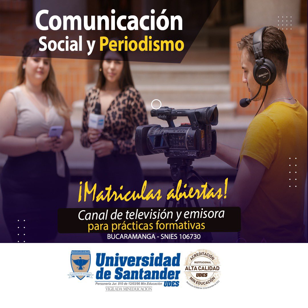 ComSocial_udes's tweet photo. #SoyComunicadorUDES
📱🎬📡🎤💛💛💛Estudia nuestro programa de Comunicación Social y Periodismo en la @udes_oficial, contamos con @canal_utv de televisión y emisora para prácticas formativas. https://t.co/4Fv9z0vPAh
