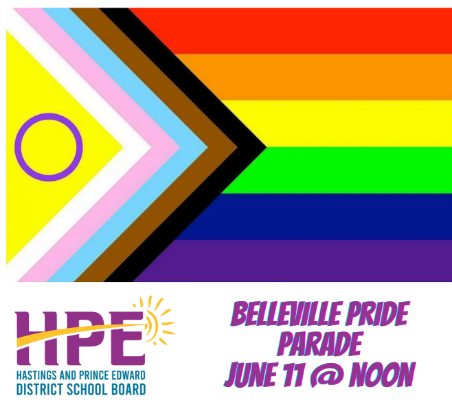 HPEschools's tweet photo. June is Pride Month! Come out to join the celebration of diversity and acceptance and watch for HPEDSB in the Bay of Quinte Pride Parade this Saturday, June 11 beginning at noon at the Empire Theatre down to West Zwicks Park. https://t.co/4kmM3HOeHG