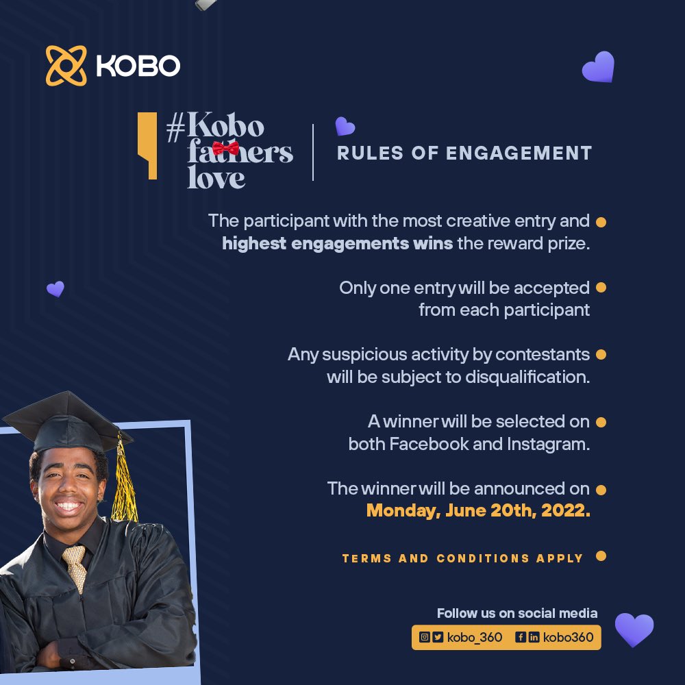 kobo_360's tweet photo. It's time to show off those fun memories you've had with your Dad.

Father’s are the backbone of the family, our heroes. Celebrate your Dad and win a 5-Star dinner treat with him. #KoboFathersLove.

Share your entry on Facebook or Instagram👇🏿
#Kobo360
#Moveyouforward
#FathersDay https://t.co/yDChjVKhOS