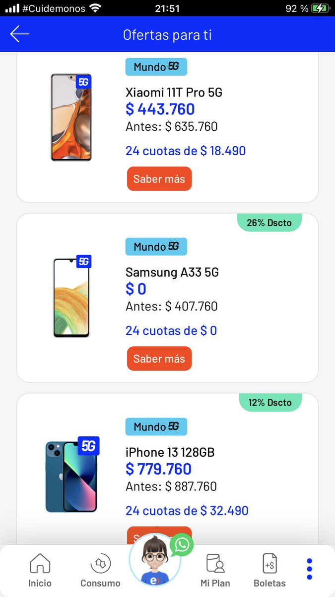 fjvillelav's tweet photo. @entel publicidad engañosa, aparece Samsung A33 5G a $0, al querer hacer válida oferta, aparece costo. Reclamé el lunes, responderían en 48 hrs, luego 72 y ahora 5 días más. Impresentable https://t.co/iZm8YjH1Hf
