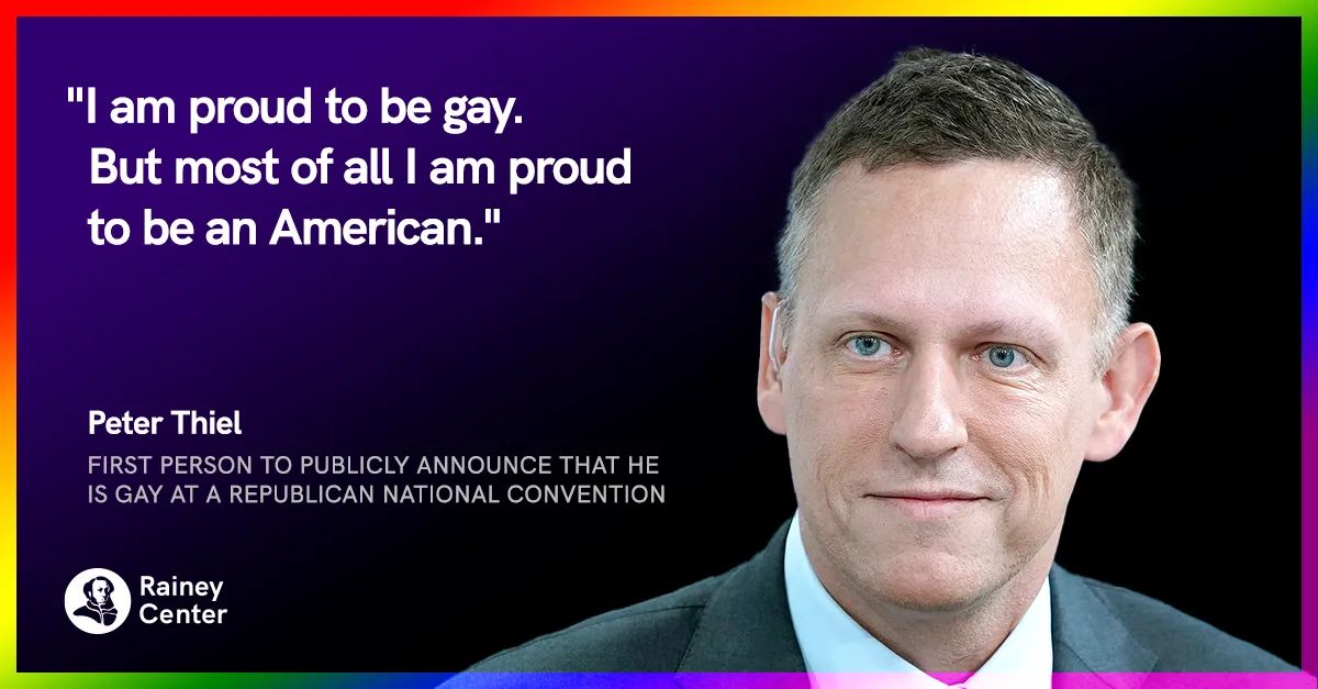 Entrepreneur Peter Thiel made history in 2016 as the first speaker at a Republican National Convention to publicly announce that he is gay. We celebrate his courage during this #PrideMonth