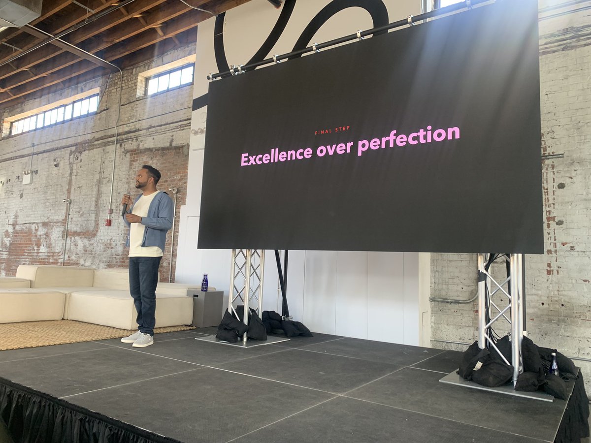 LolaOye's tweet photo. Excellence means there are many outcomes, but the bar goes ever higher each round. Perfection doesnt give you that room for options and expansion. @BroadleySpoken #designconf22 https://t.co/PVyDQHuABY