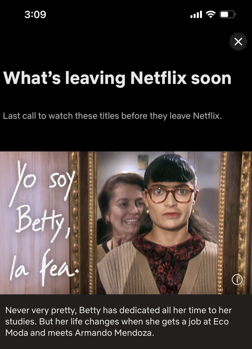 Danielaasdf's tweet photo. SE VA BETTY DE NETFLIX, ahora que voy a ver cuando cocinoooo 😭 https://t.co/ESoqyh8Hwa