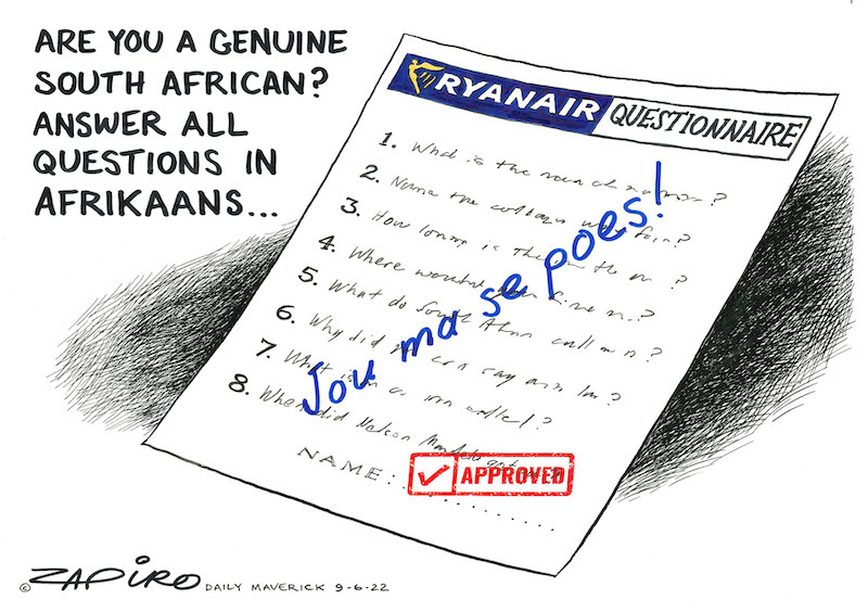 zapiro's tweet photo. Zapiro's cartoon published @dailymaverick  (9 June 2022) on The Test @Ryanair  - https://t.co/UHB2SzFVx7 https://t.co/2NB2R6RdjF