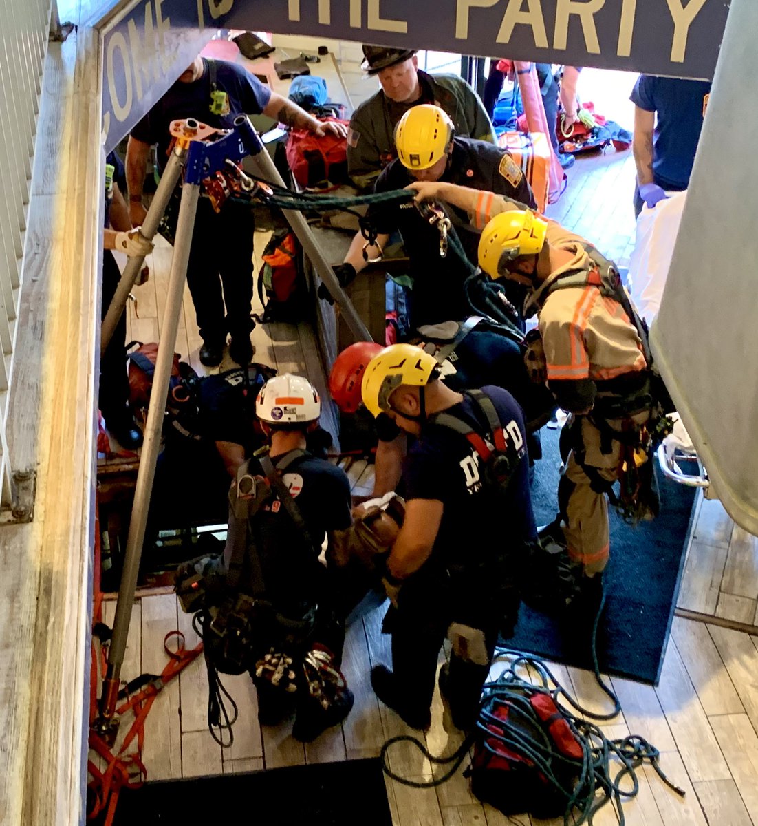 Great Job by DCFD in the below grade rescue of a man who had fallen through a hole at the restaurant  305 Pa Ave SE