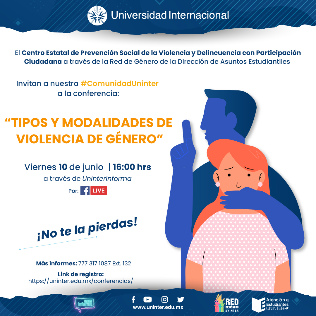 Uninter_Cuerna's tweet image. ¿Cómo identificar la violencia de género? 🤔
¡No te la puedes perder!
Aprende sobre cómo prevenir, identificar y ayudar ante estas problemáticas. 👫
Regístrate: uninter.edu.mx/conferencias/

#UninterTeConecta con las mejores conferencias.