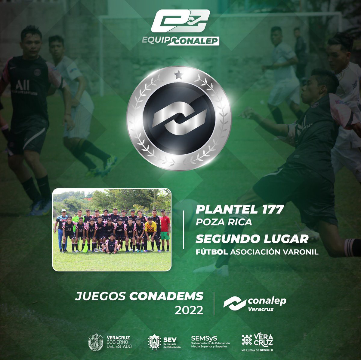 ConalepVeracruz's tweet photo. Es motivo de gran Orgullo compartir los triunfos de nuestros ganadores #CONADEMS.
Felicidades a los equipos que ganaron el segundo lugar 🥈 a nivel estatal en las disciplinas de Fútbol siete femenil, Fútbol asociación varonil, Fútbol siete varonil, Baloncesto 5x5 varonil. https://t.co/CApsbttvz5