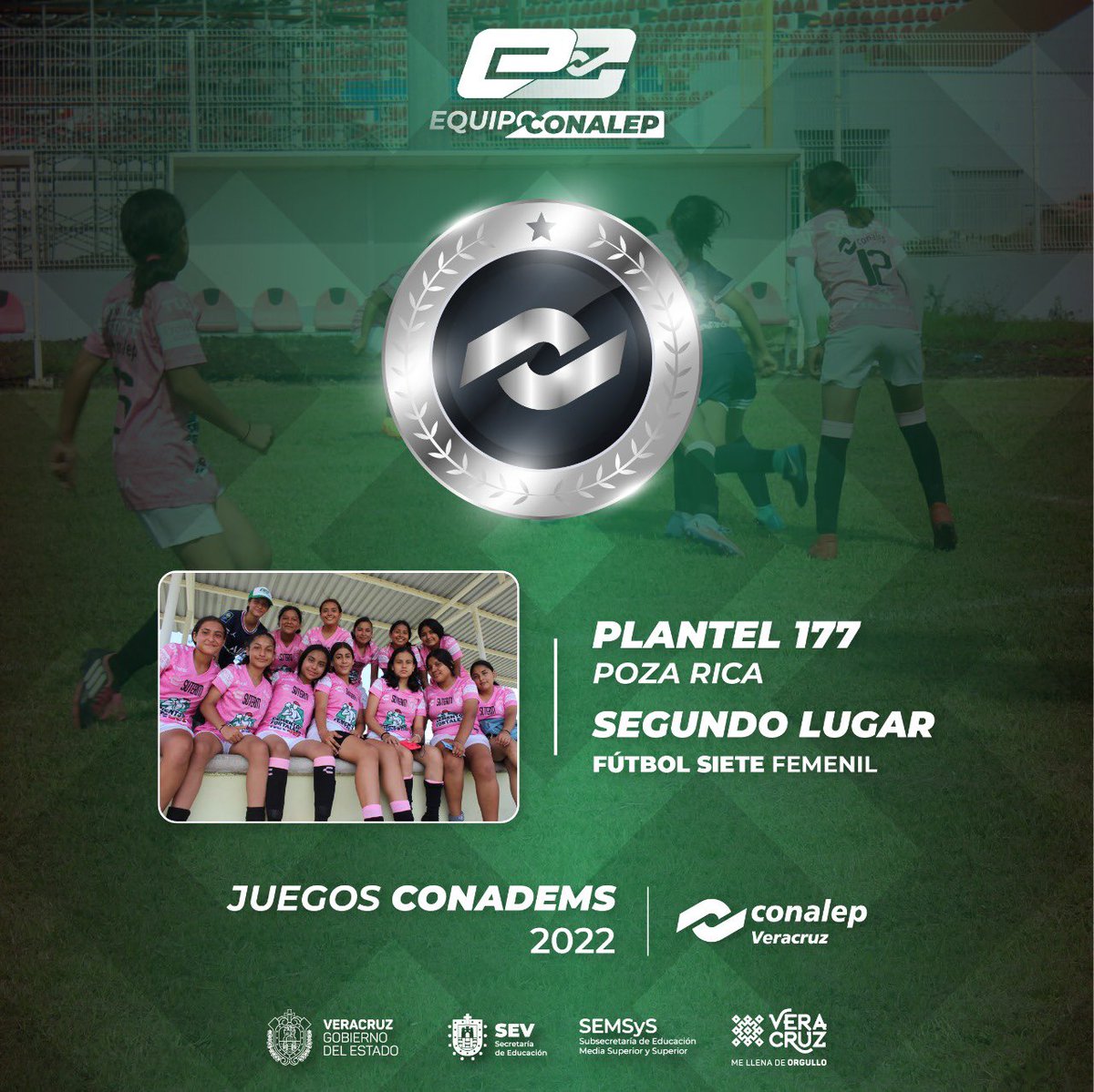 ConalepVeracruz's tweet photo. Es motivo de gran Orgullo compartir los triunfos de nuestros ganadores #CONADEMS.
Felicidades a los equipos que ganaron el segundo lugar 🥈 a nivel estatal en las disciplinas de Fútbol siete femenil, Fútbol asociación varonil, Fútbol siete varonil, Baloncesto 5x5 varonil. https://t.co/CApsbttvz5
