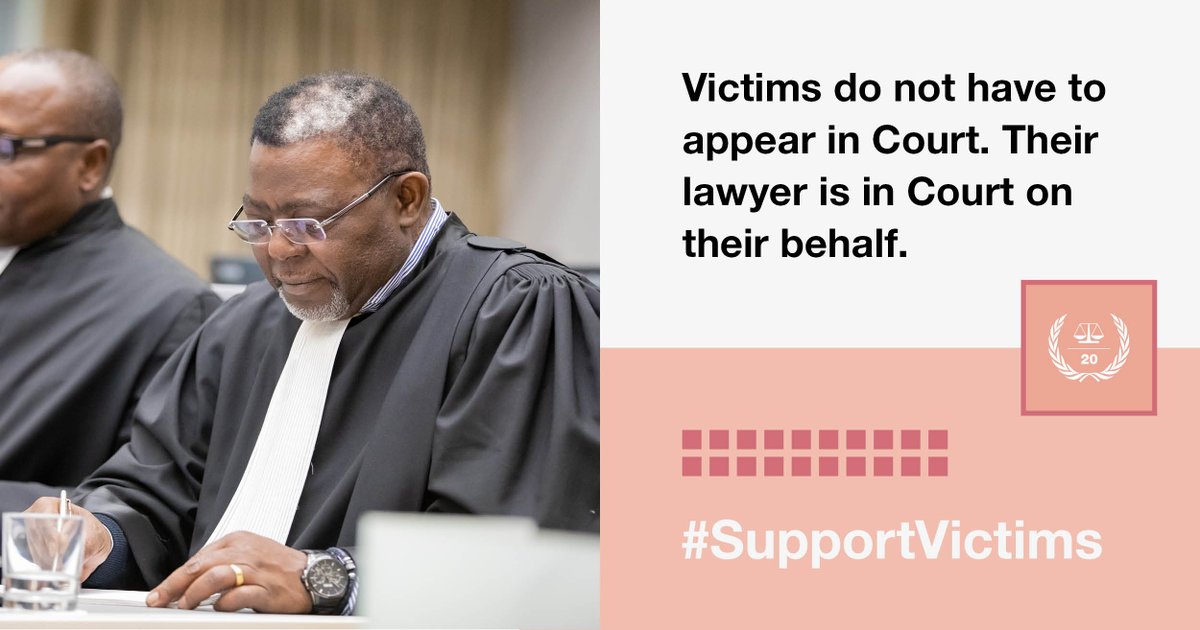 IntlCrimCourt's tweet image. #SupportVictims

Do victims appear in Court?

Unlike witnesses, who generally testify in Court, or via video link, victims do not have to travel to the seat of the Court.

Their lawyer is in Court on their behalf.

#MoreJustWorld