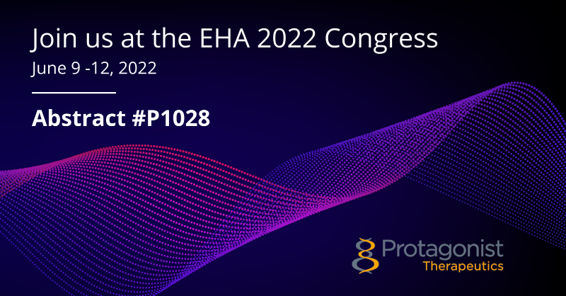 ProtagonistTx's tweet photo. We're excited to participate in this year's European Hematology Association (@EHA_Hematology) Congress alongside our peers and experts in hematology.
 
See our data from the REVIVE Study in patients with polycythemia vera (PV) in our abstract P1028. #EHA2022