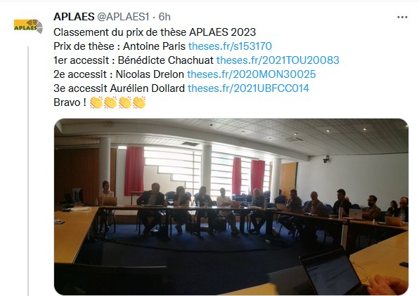 LaurianeLocatel's tweet photo. #PRIXDETHESE
Félicitations à Aurélien Dollard de l' @ISTA_labo qui a remporté le prix de thèse @Aplaes 2023 (3e)
@fc_univ https://t.co/Ebkgv1Cevg