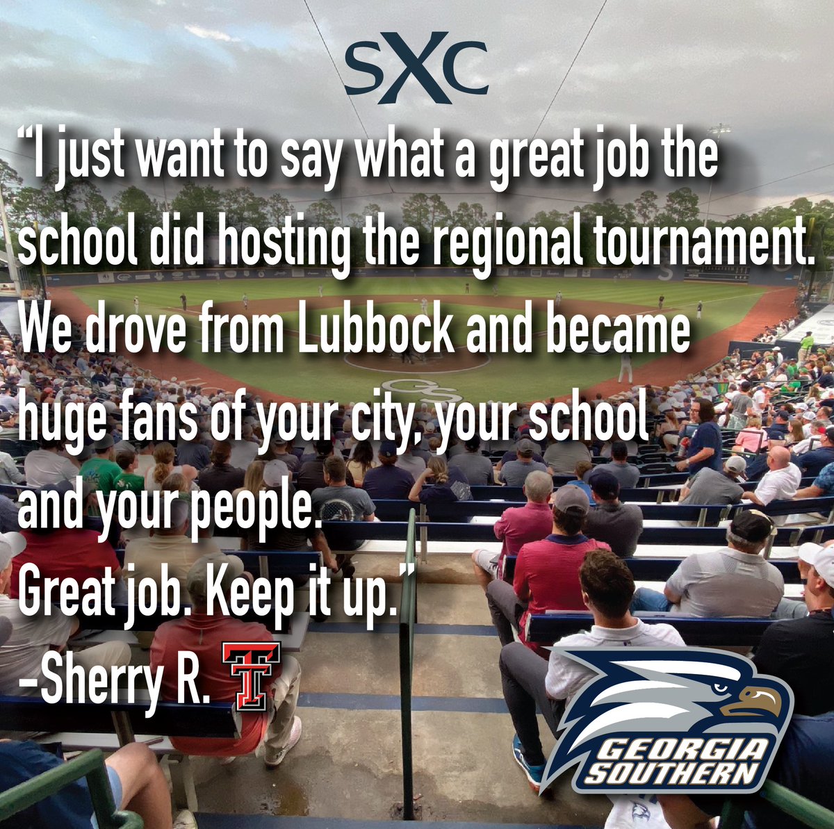SXCStatesboro's tweet photo. I wanted to share with you an unsolicited email we received from a Texas Tech fan today. This. This is what we love. Way to shine Eagle Nation. #DoRight #MoreOfThis https://t.co/zQ1qhg7bhx