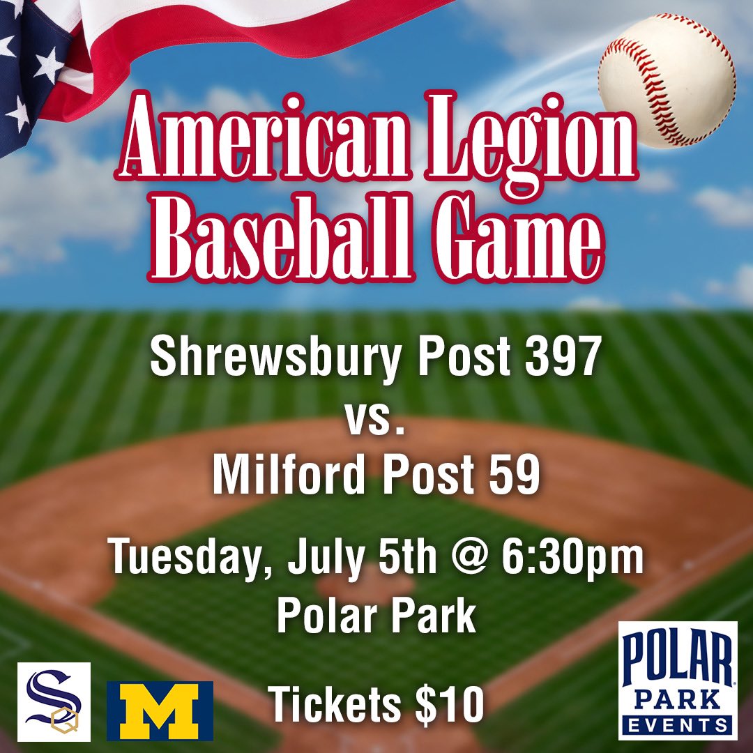 Big news from Zone 4 baseball and our friends from Milford — hope to see you all at Polar Park in July! Stay tuned for a link to purchase tickets in advance. <a href="/mlbc59/">Milford (MA) Legion Baseball</a> <a href="/WooSox/">Worcester Red Sox</a> <a href="/PolarPark/">Polar Park</a>