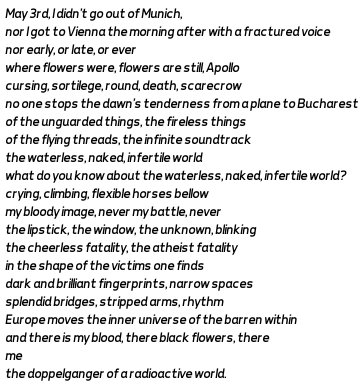 GraphPoem's tweet photo. #GraphPoem #DHSI22 #DataCommoning #AnalyticalCreativeLiteraryComputing #LiteratureAndComputation https://t.co/M683D4AGNb
May 3rd, I didn’t go out of Munich,
nor I got to Vienna the morning after with a fractured voice
nor early, or late, or ever
whe
.... https://t.co/5QaO1nYbx1