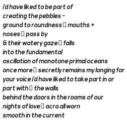 GraphPoem's tweet image. #GraphPoem #DHSI22 #WebFormance #AltissiaChair #AnalyticalCreativeLiteraryComputing facebook.com/Margento.Offic…
youtube.com/watch?v=hju5ub…’d have liked to be part of creating the pebbles –        ground to roundness ∙ mouths +
....