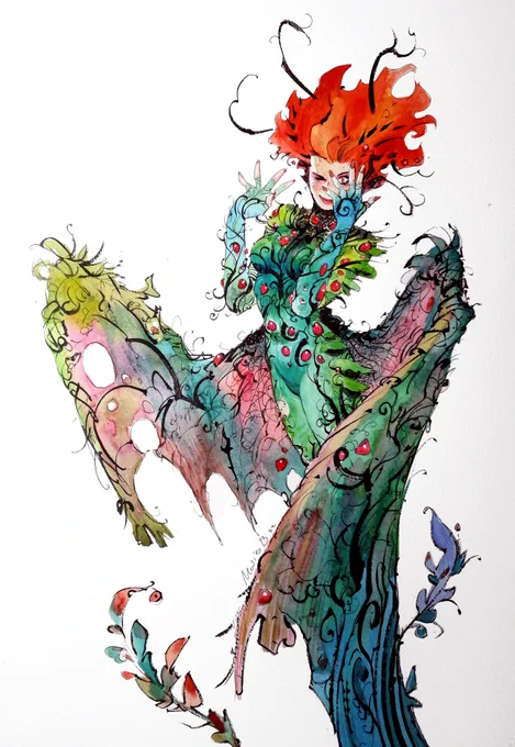 My illustration for Poison Ivy #4's variant cover. 
watercolor and ink. 
Written by @GWillowWilson and with art by @marcio_takara . 
#dccomics #poisonivy 