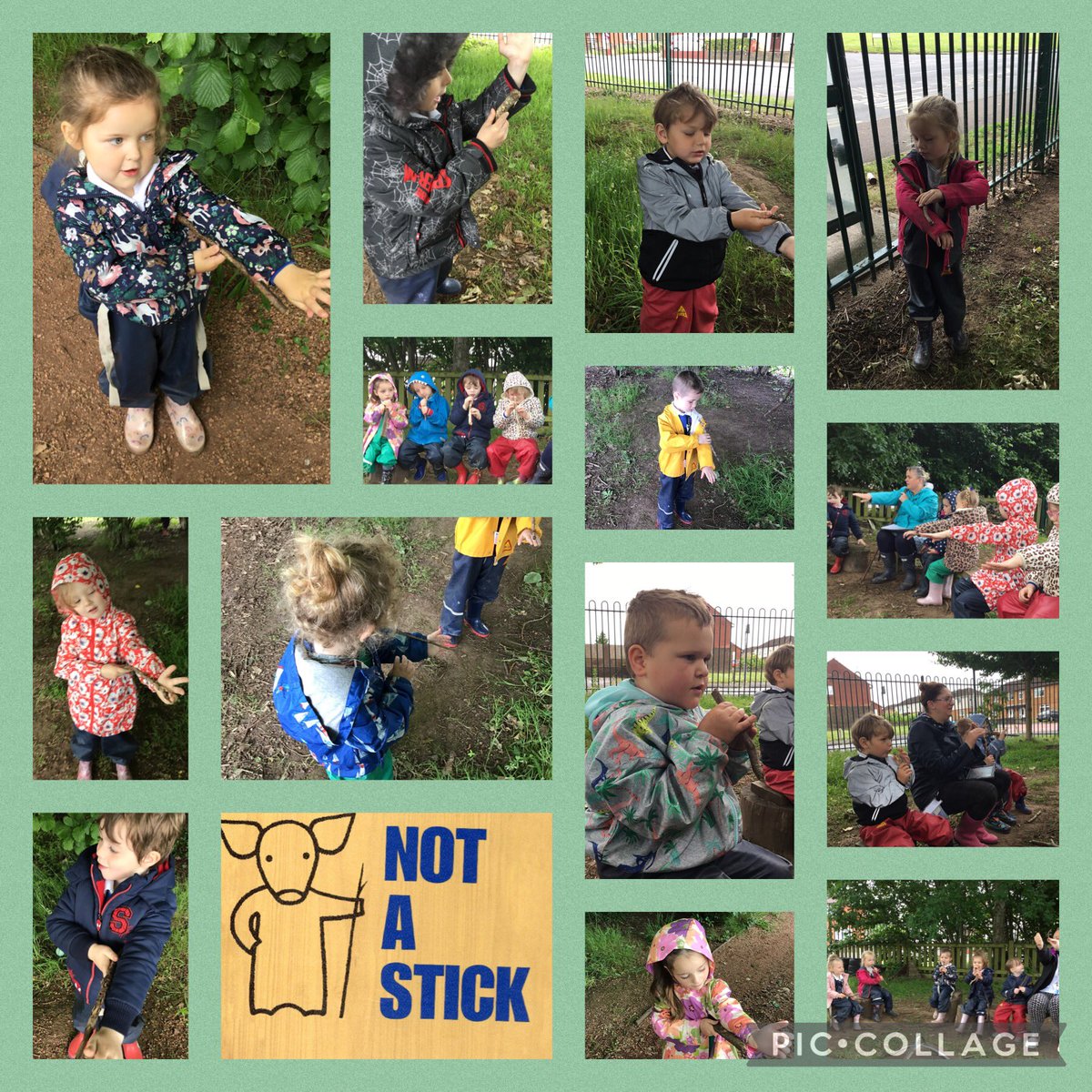 DewstowPrimary's tweet photo. #nursery loved this book in #forestschool this week. #itsnotastick The children had to find a stick that was shorter than their arms. The sticks then became fishing rods, trumpets, swords, magic wands and even a paintbrush. @EAS_EarlyYears @EAS_LLCEnglish @WalesCouncil4OL https://t.co/MtZFPCcrma