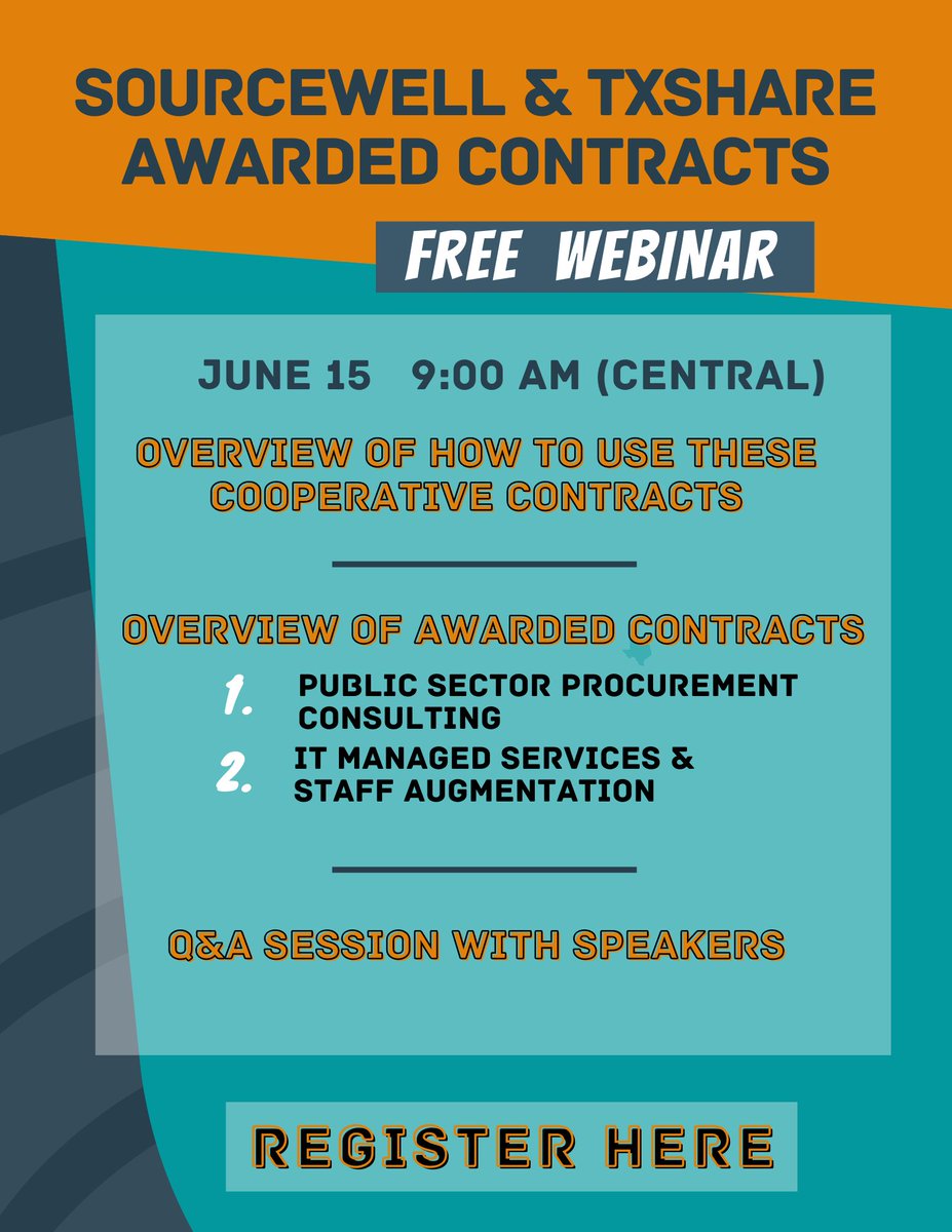 UPCOMING FREE WEBINAR OPPORTUNITY from our TXShare Cooperative Purchasing Department! Register here: bit.ly/38ZCUXU 🚩 SEE YOU THERE!!! 🚩 #itstaffing #staffaugmentation #procurementconsulting #publicprocurement #elearning #consulting #procurement #webinar
