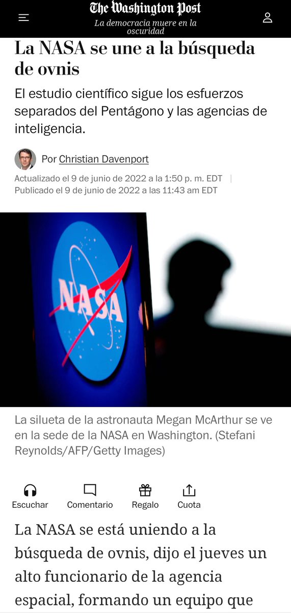 BibianaBryson's tweet photo. NASA se une a la busqueda de UAP (Fenomeno Aereo no identificado).Fuente: Washington Post #NASA #WashingtonPos #UFOSightings #ufoymisterios @mufon @UFOchronpodcast @UFOnetwork_ @UfoHuntersCom https://t.co/WMWqTkKEb0 https://t.co/AwNUC0MZ4L https://t.co/uhhqXJiLRG